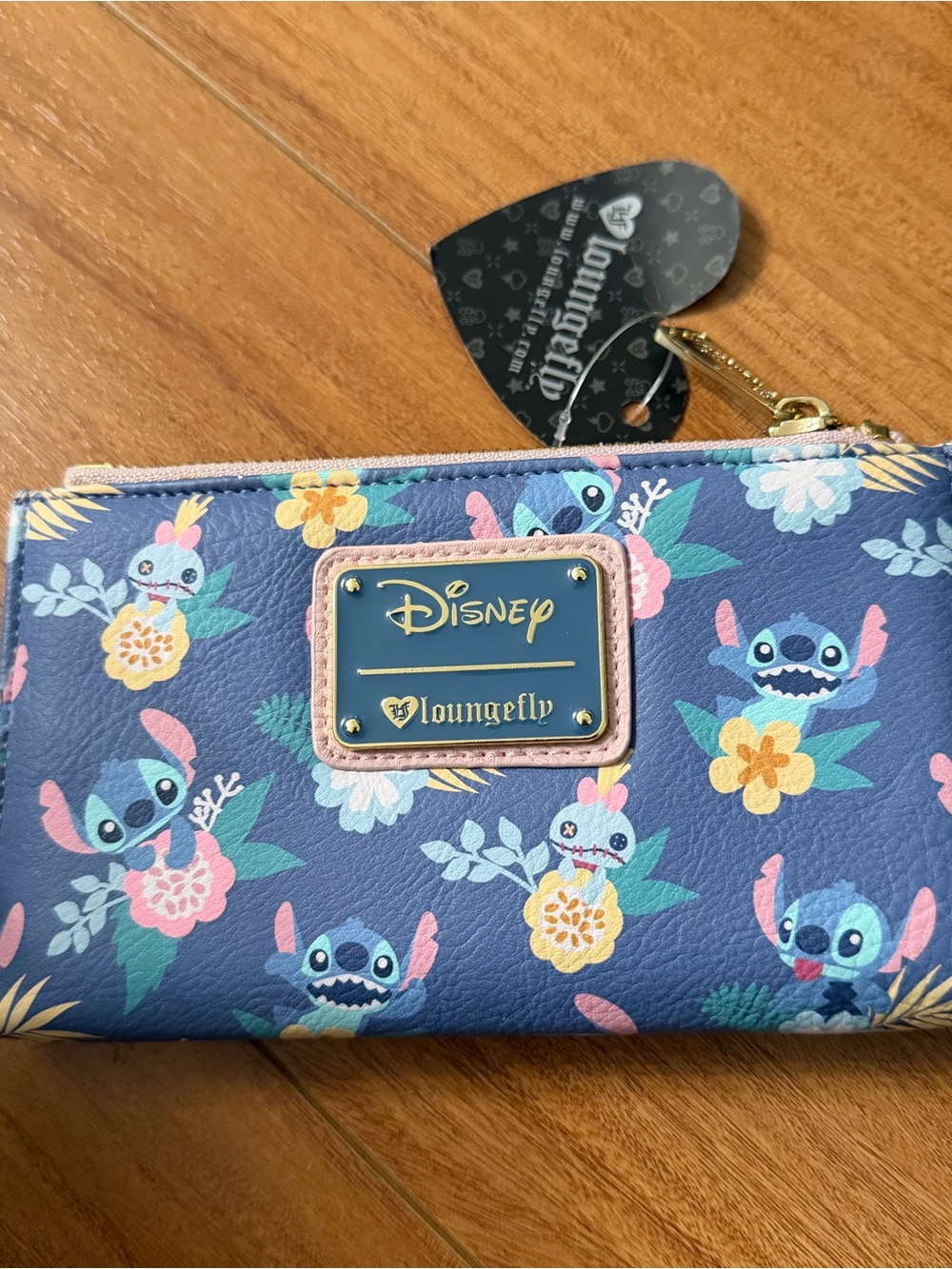Loungefly Disney Stitch Floral Zip Wallet - Blue Pink Gold